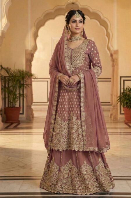Dusty Rose Embroidered Party Wear
