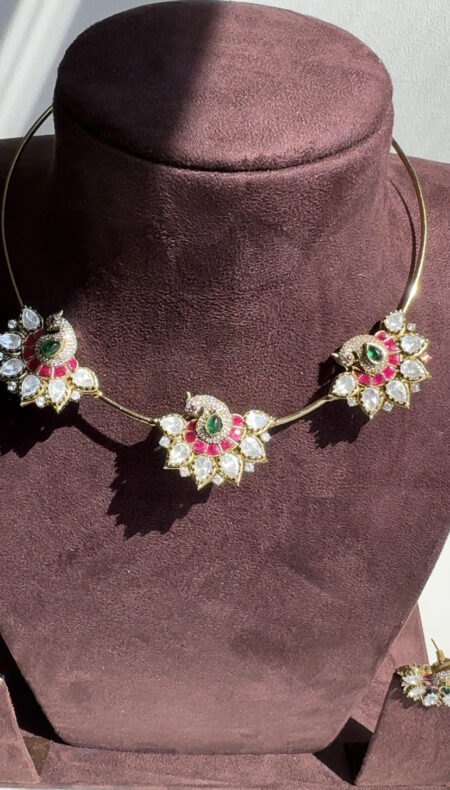 Peacock Jadau Kundan & Moissanite Hasli Kante Necklace