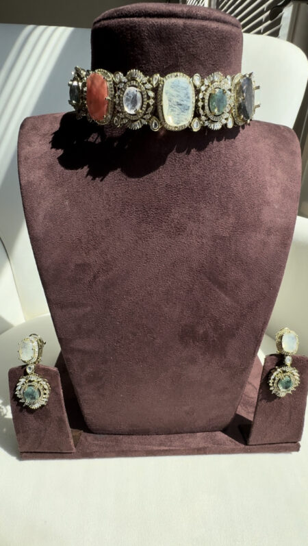 Multi-Stone Antique Choker & Earring Set with Polki