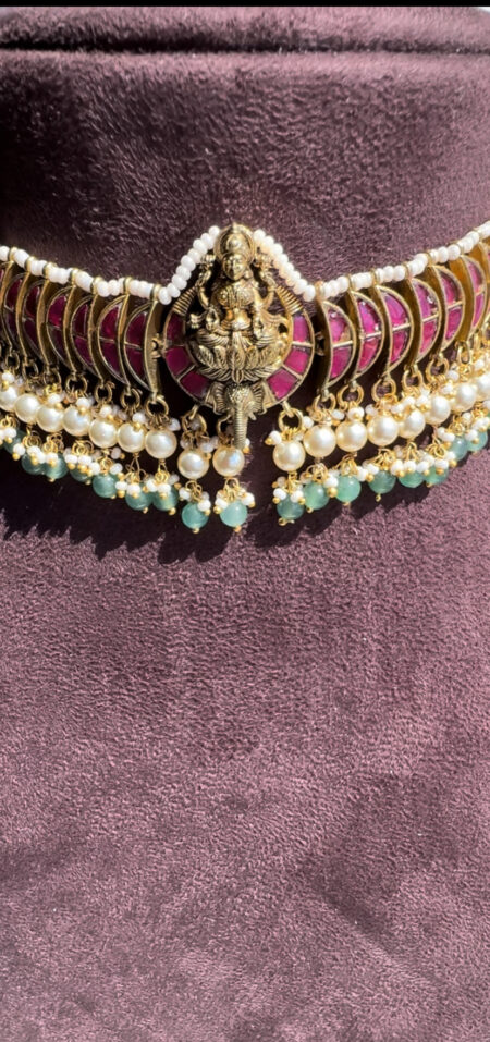 Jadau Kundan Choker with Divine Lakshmi Centerpiece