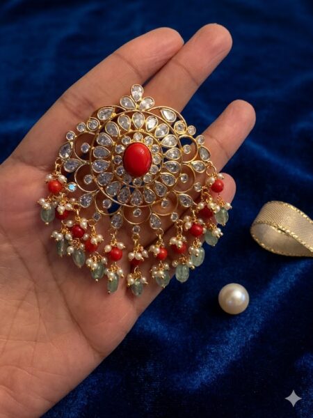 Moissanite & Royal Coral Pendant and Earring Set